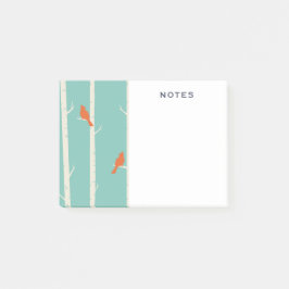 Retro Orange Birds on Birch Träd Illustration Post-it Block