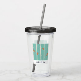 Retro Orange Birds on Birch Träd Illustration Take Away Mugg