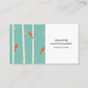 Retro Orange Birds on Birch Träd Illustration Visitkort