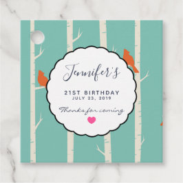 Retro Orange Birds på Birch Träd Birthday Tack Gåvor Etiketter