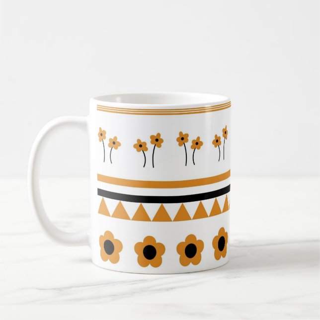 Retro Orange Black-Blommigt Bold Y2K-fall och Wint Kaffemugg (Vänster)