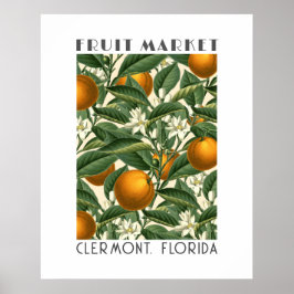 Retro Orange Blommar Frukt Market Poster
