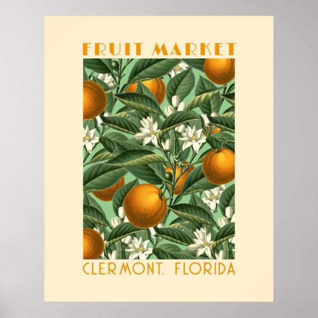 Retro Orange Blommar Frukt Market Poster (Framsidan)