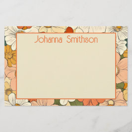 Retro Orange Blommigt 5.5x8.5 Vågrät Stationery Brevpapper