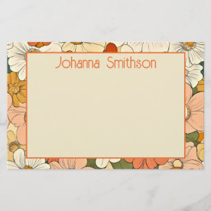 Retro Orange Blommigt 5.5x8.5 Vågrät Stationery Brevpapper