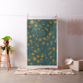 Retro orange blomster mörk teal mönster tyg