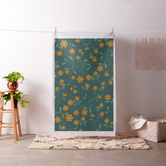 Retro orange blomster mörk teal mönster tyg