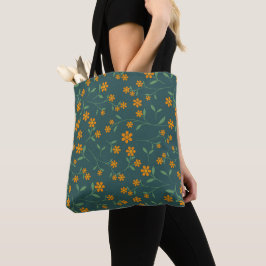 Retro orange blomster mörk teal mönster tygkasse