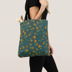 Retro orange blomster mörk teal mönster tygkasse