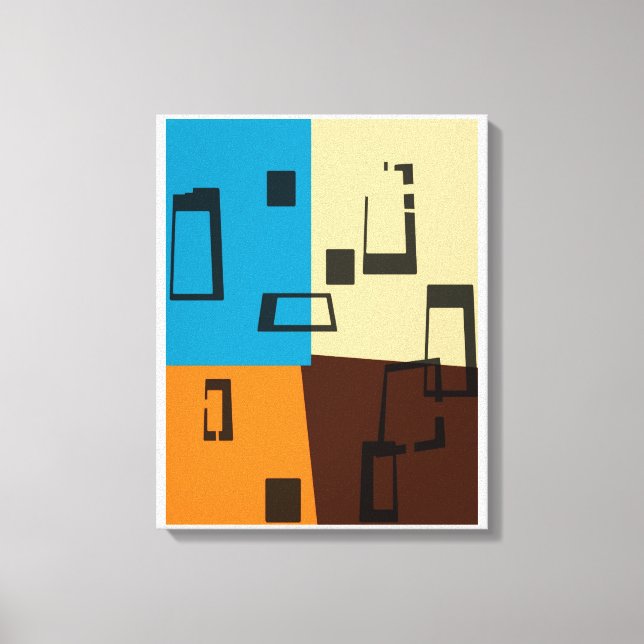 Retro Orange, Blue, Brown, Cream Abstrakt Art Canvastryck (Framsida)