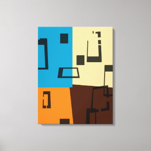 Retro Orange, Blue, Brown, Cream Abstrakt Art Canvastryck
