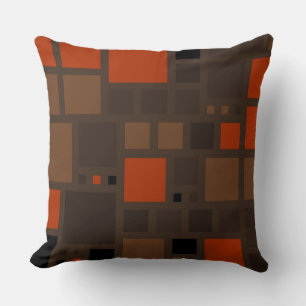Retro Orange Brown Squares Mönster Kudde