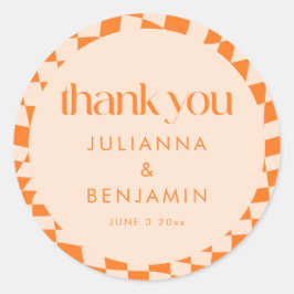 Retro Orange Check Custom Wedding Thank You Runt Klistermärke