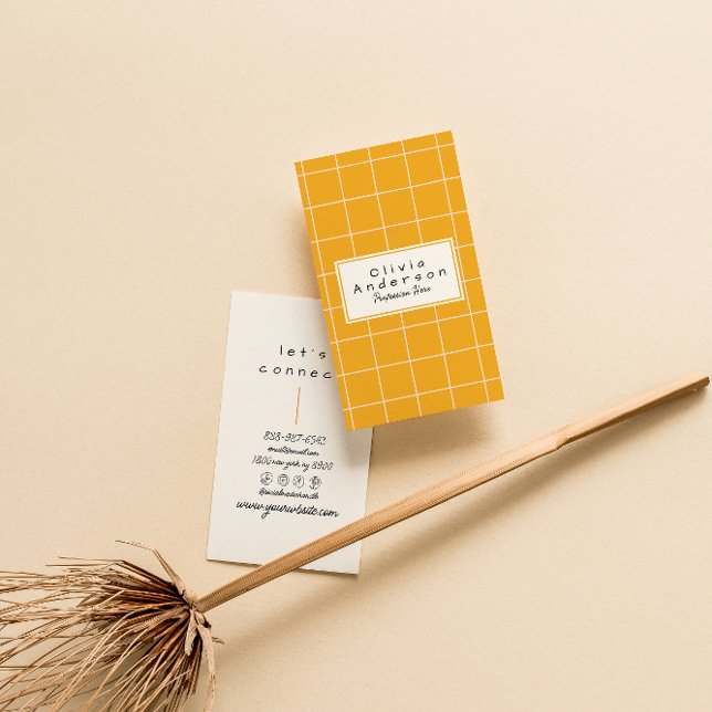 Retro Orange Checkated Rand Trendig Boho Roligt Bo Visitkort (Skapare uppladdad)