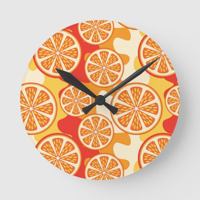 Retro Orange Citrus Mönster Rund Klocka (Framsida)