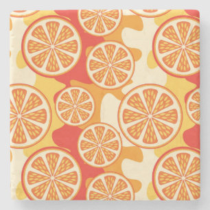 Retro Orange Citrus Mönster Stenunderlägg