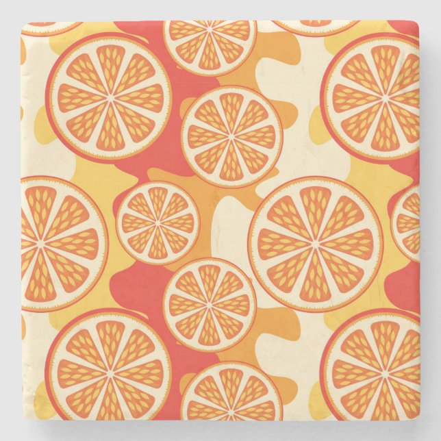 Retro Orange Citrus Mönster Stenunderlägg (Framsidan)
