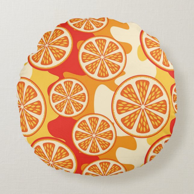 Retro orange citrust mönster rund kudde (Framsidan)