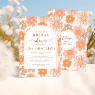 Retro Orange Daisy Blommigt Boho Arch-Möhippa Inbjudningar