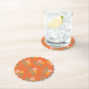 Retro Orange Daisy Bouquet Mönster Underlägg Papper