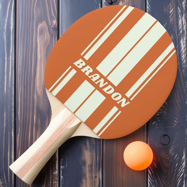 Retro Orange Dubbelbräda Ränder med Namn Pingisracket (Skapare uppladdad)