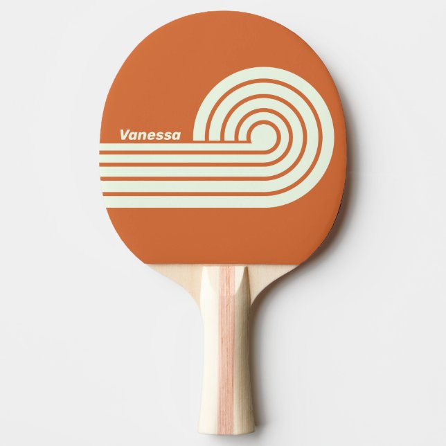 Retro Orange Dubbla Lockiga Ränder med Namn Pingisracket (Framsidan)