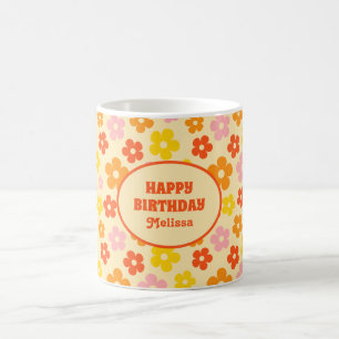 Retro Orange Färgfull Boho Flower Grattis på födel Kaffemugg