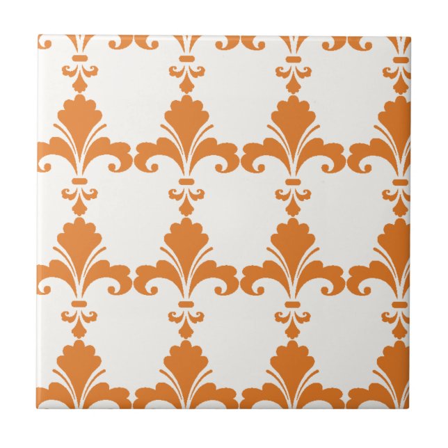 Retro Orange Fleur-De-Lis Mönster Kakelplatta (Framsidan)