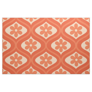 Retro Orange Flower Mönster på Mid Century Ogee Tyg