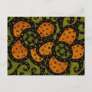 Retro Orange Flowers On Grönt Art Postcard Vykort