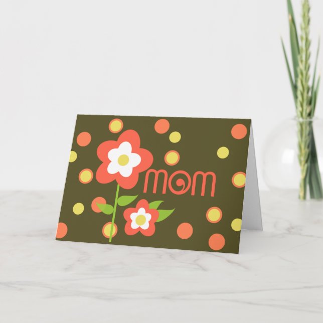 Retro Orange Flowers Polka dots Mors dag Card Kort (Framsida)