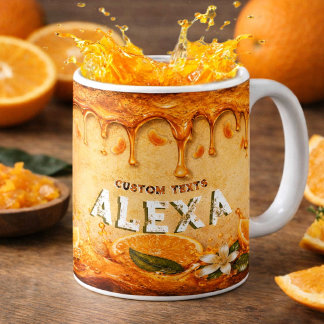 Retro Orange Frukt Drip Konst Anpassat Namn Vintag Kaffemugg