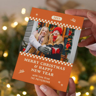 Retro Orange God Jul Familjefoto