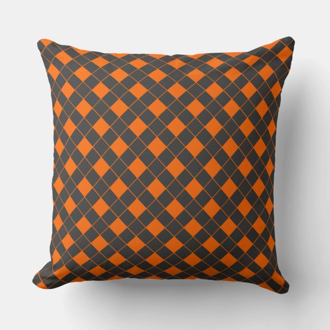 Retro Orange Grått Japan Geometric Checker Mönster Kudde (Framsida)
