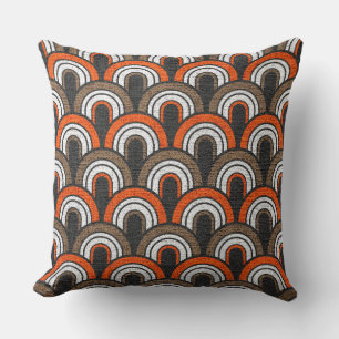Retro Orange Grått White Fifties Mönster Kudde