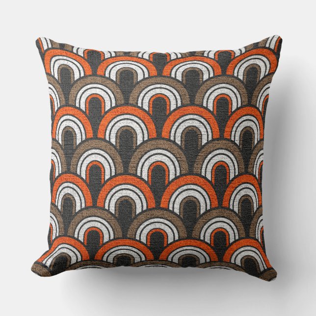 Retro Orange Grått White Fifties Mönster Kudde (Framsida)
