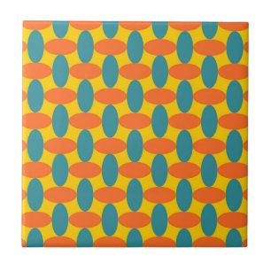 Retro Orange Grönt Oval Geometric Mönster Kakelplatta