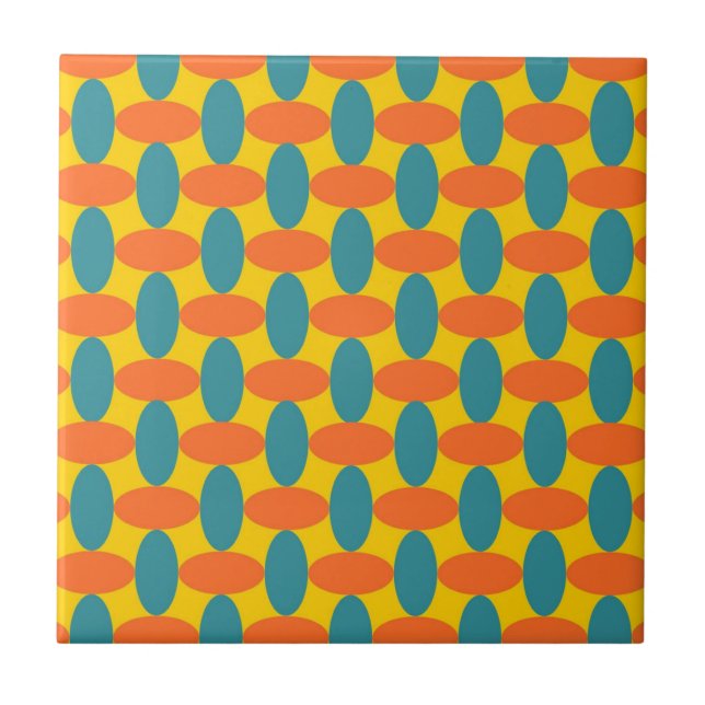 Retro Orange Grönt Oval Geometric Mönster Kakelplatta (Framsidan)