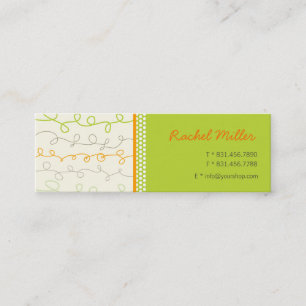 Retro Orange Grönt Skript Mönster Profilkort Mini Visitkort