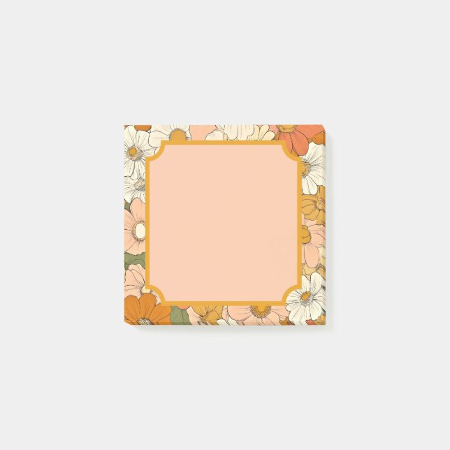 Retro Orange Groove Blommigt 3x3 Post-it Notes (Framsida)