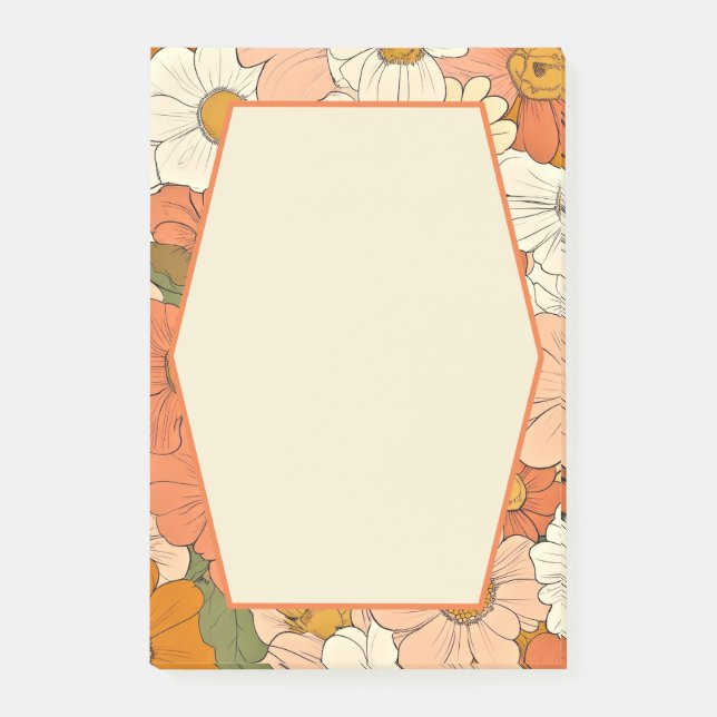 Retro Orange Groove Blommigt 4x6 Post-it Notes Block (Framsida)