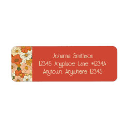 Retro Orange Groove Blommigt Red Orange Returadress Etikett