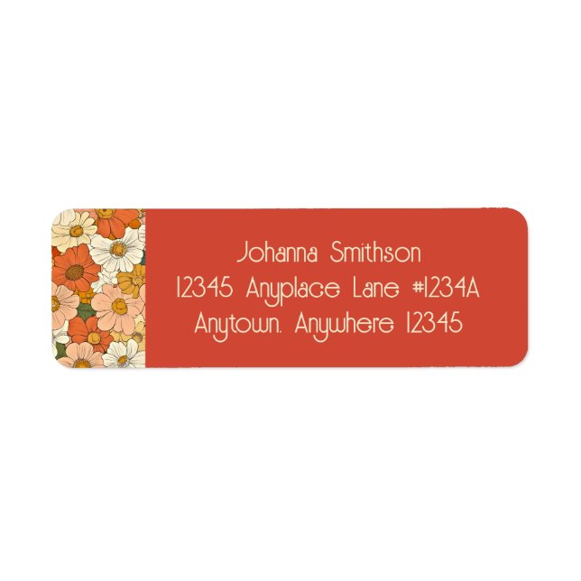 Retro Orange Groove Blommigt Red Orange Returadress Etikett (Framsidan)