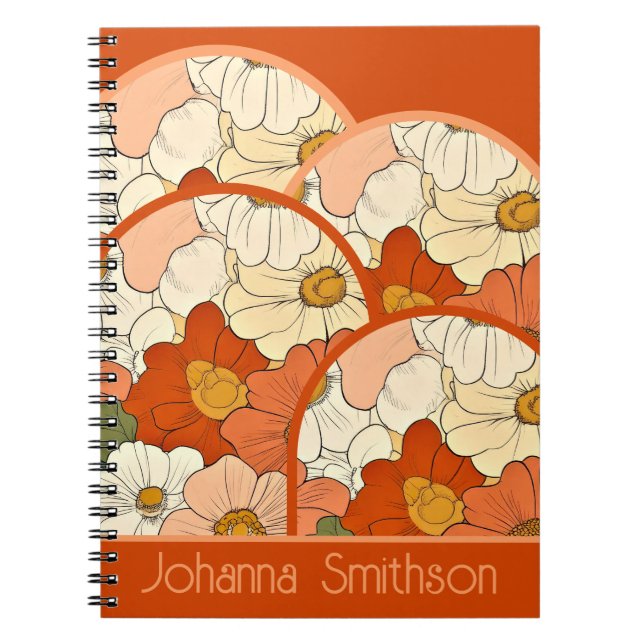 Retro Orange Groove Blommigt Spiral bärbar dator Anteckningsbok (Framsidan)