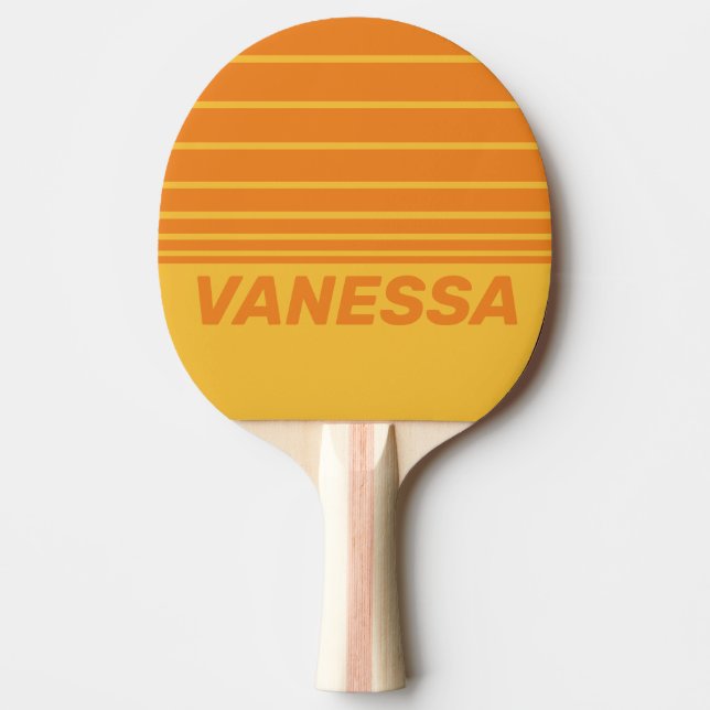 Retro Orange Groove Horisontell Randig med Namn Pingisracket (Framsidan)