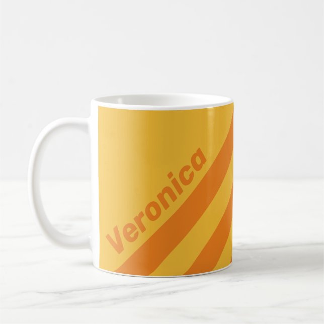 Retro Orange Groove Tre Ränder med Namn Kaffemugg (Vänster)