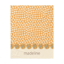 Retro Orange Groovy Blommigt Fleece Blanket