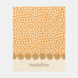 Retro Orange Groovy Blommigt Fleece Blanket