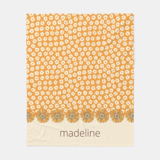 Retro Orange Groovy Blommigt Fleece Blanket (Framsidan)