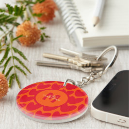 Retro Orange Groovy Red Hearts Namn over Monogram
